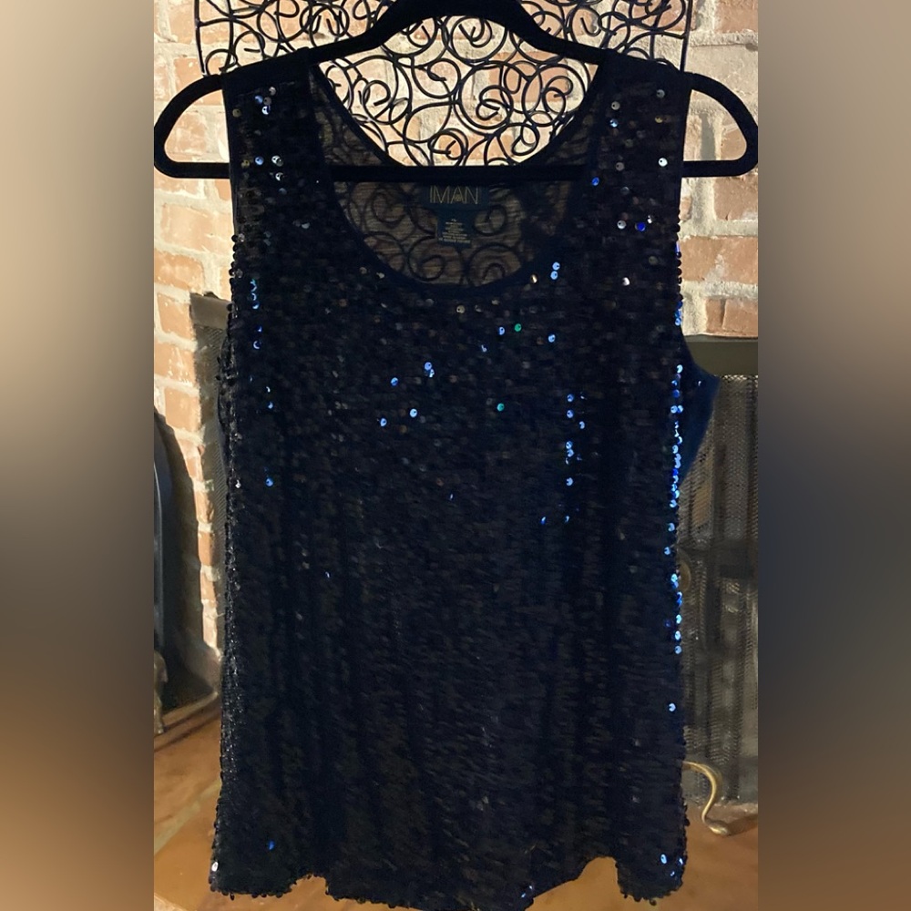 IMAN Black Sequin Top
